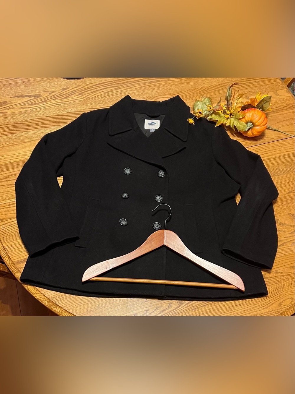 Wool Blend Peacoat Classic Black Double-Breasted- XL 🍂